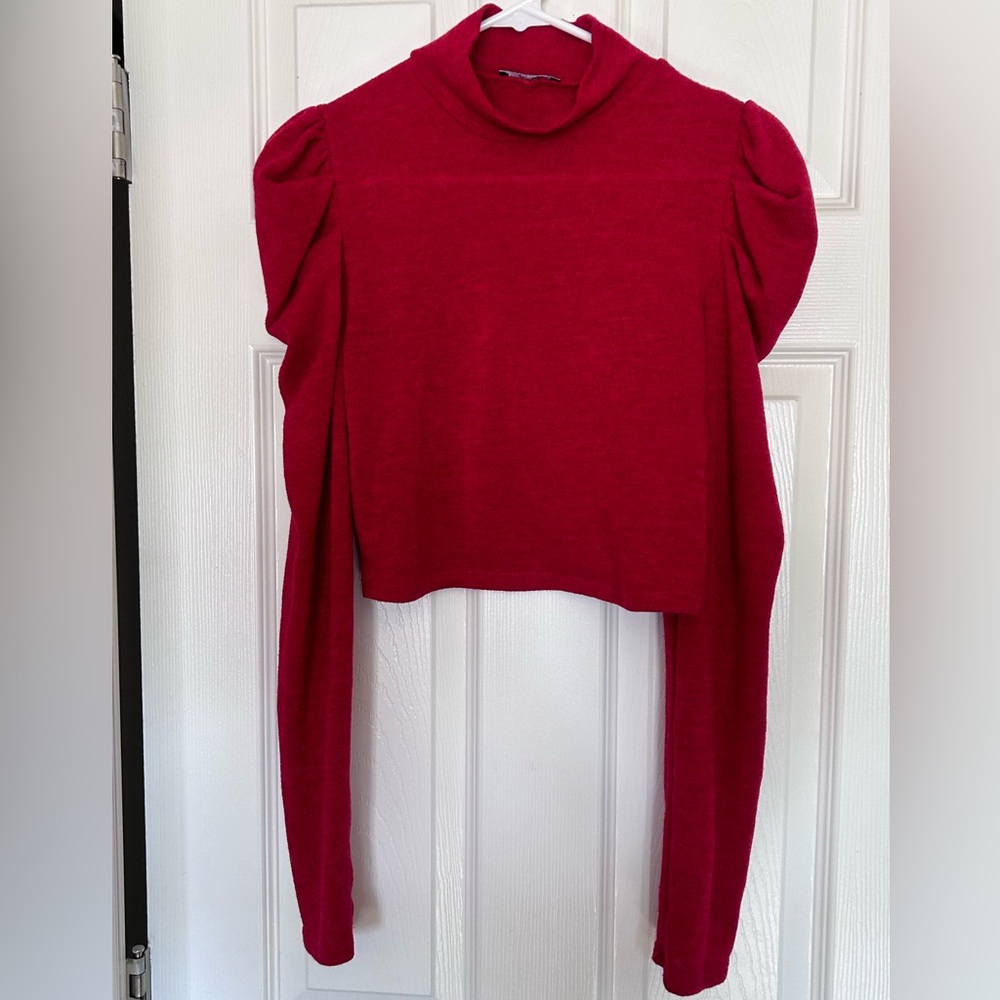 Make a Statement Red Mock Turtle Neck Long Sleeve blouse